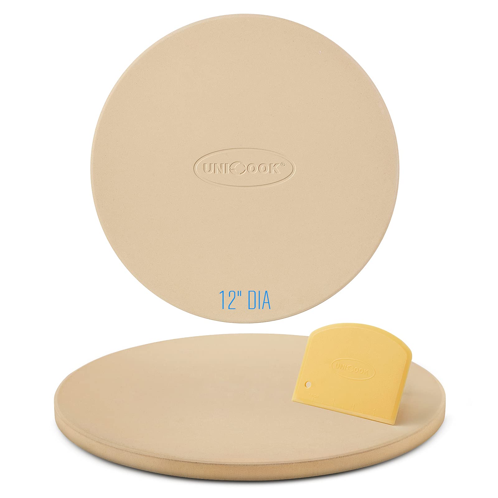 Unicook 12 Inch Round Pizza Stone, Heavy Duty Cordierite Pizza Grilling Stone, Bread Baking Stone for RV Oven, Grill and Toaster Oven, Ideal for Baking Crisp Crust Pizza, Bread, Cookies and More
