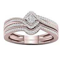 2pc Women Shiny Full Diamond Ring Luxury Jewelry Silver Gold Moissanite Wedding Bridal Rings Eternity Elegant Ring Sets