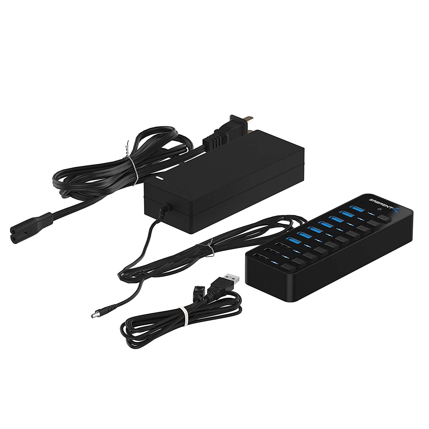 SABRENT 60W 10 Port USB 3.0 Hub Includes 3 Smart Charging Ports with Individual Power Switches and LEDs and 60W 12V/5A Power Adapter (HB-B7C3)