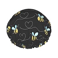 Bumble Bees Print Shower Cap,Elastic And Reusable Bath Hair Hat For Long Hair,Large Waterproof Shower Bonnet,For Women Men Kids