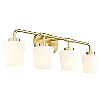 Bathroom Light Fixtures Over Mirror, 4-Light Brushed Gold Vanity Lighting Fixtures with Milk White Glass, Farmhouse Champagne Bronze Wall Sconces Lighting, AD-22004-4W-GD