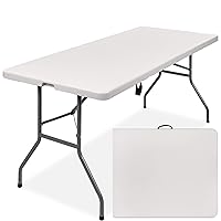 6ft Plastic Folding Table, Indoor Outdoor Heavy Duty Portable w/Handle, Lock for Picnic, Party, Camping - White
