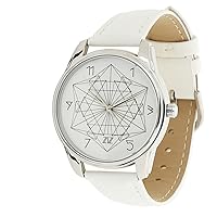 ZIZ White Geometry Watch Unisex Wrist Watch, Quartz Analog Watch with Leather Band