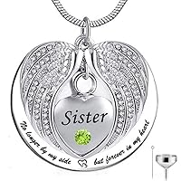HQ No Longer by My Side, but Forever in My Heart Stainless Steel Memorial Cremation Urn Pendants Necklace for Ashes - Sister