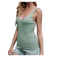 Women's Sexy Shirt Blouse V-Neck Knit Vest Solid Color Slim Vests Fit Sleeveless Bottoming Shirt Tank 49ers Womens Top