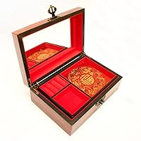 Wooden Jewelry Box Of Chinese Classical Aesthetics Lacquerware Organizer Built In Mirror (Color : A, Size : 21x 14 x 7.5cm)