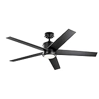 Kichler 56 inch Brahm LED Ceiling Fan with Etched Cased Opal Glass in Satin Black with Reversible Satin Black and Silver Blades