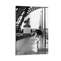 ESyem Posters Black And White Paris Street Wall Art Walking in The Rain Girl Wall Art Canvas Painting Posters And Prints Wall Art Pictures for Living Room Bedroom Decor 24x36inch(60x90cm) Frame-style