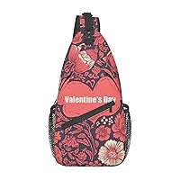Sling Backpack Bag Floral Pattern Valentine'S Day Print Crossbody Chest Bag Adjustable Shoulder Bag Travel Hiking Daypack Unisex