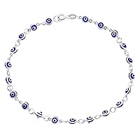 Bling Jewelry Protection Amulet Turkish Multi Color Navy Blue Charm Slender Evil Eyes Anklet Link Ankle Bracelet For Women Teen 14K Yellow Rose Gold Plated .925 Sterling Silver 9 10 Inch