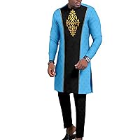 African Suit for Men Embroidery Formal Jacket and Trousers 2 Piece Set Dashiki Outfits Outwear for Wedding Evening