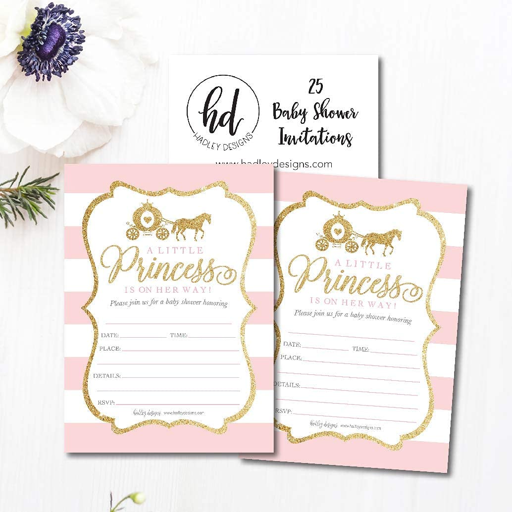 25 Little Princess Baby Shower Invitations, 25 Baby Shower Diaper Raffle Tickets For Baby Shower Girl, Pink & Gold Fill or Write in Card, Diaper Raffle Cards, Baby Shower Invitation Inserts
