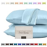Elegant Comfort Silky and Luxurious 2-Piece Satin Pillowcase Set for Healthier Skin and Hair, Hidden Zipper Closure and Beautifully Packaged, Satin Pillowcase Set, King, Baby Blue