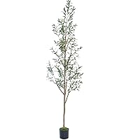 7.6FT (92'') Olive Tree Tall Skinny Artificial Plants for Home Indoor, Fake Potted Olive Silk Tree for Modern Home Office Living Room Floor Decor Indoor