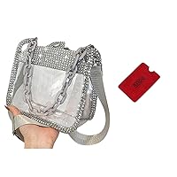 Clear Purse Stadium Approved Crossbody Shoulder Bag Small Clear Purse With Plastic Gray Chain Handbag includes a RFID Card Blocker