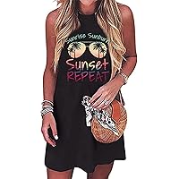 Sunrise Sunburn Sunset Repeat Tank Mini Dress Women Coconut Tree Sunglasses Beach Shirt Vest Vacation Short Mini Dress