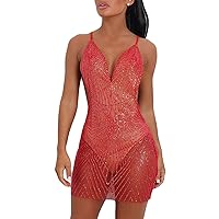 Women Sequin Halter Bodycon Mini Dress Sexy Spaghetti Strap Rhinestone Dresses See Through Party Nightclub Dress