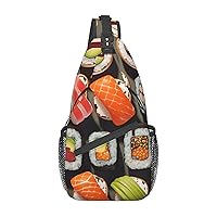 Many Sushi Food Print Sling Backpack Travel Sling Bag Casual Chest Bag Hiking Daypack Crossbody Bag For Men Women