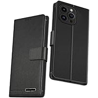 Genuine Leather Case for iPhone 14 Pro with Card Slot, Premium Leather Magnetic Folio Stand Flip Wallet Case TPU Shockproof Protective Phone Cover for iPhone 14 Pro,Black