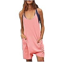 Women's Summer Jumpsuits Loose Fit Casual Sleeveless Rompers Shorts Spaghetti Strap Cami Short Romper with Pockets