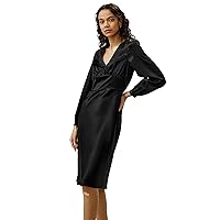 LilySilk V Neck 100% Silk Waisted Dress for Women 22MM Luxury Silk Charmeuse Shiny Elegant Long Sleeve Puffed Cuffs