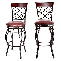 GLACER Bar Stools Set of 2, Retro Style Bar Height 360 Degree Swivel Barstool with Leather Padded Seat, Comfortable Metal Chair for Home, Restaurant, Pub or Bistro, 21.5 x 21.5 x 45.5 inches (1)