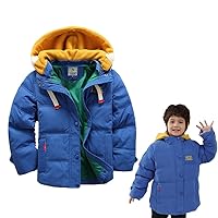 XIFAMNIY Kids Thicken Hooded Jacket Warm Winter Coat Windproof Outwear for Boys Padded Jacket Cool Casual 5-10T