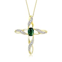 Rylos 14K Yellow Gold Cross Necklace with Gemstone & Diamonds | Elegant Pendant with 18
