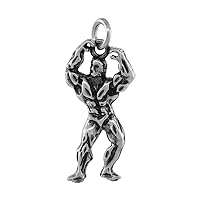 Sterling Silver Body Builder Necklace Antiqued finish 1 3/16 inch, 16-30 inch 0.8mm Box Chain