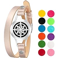 Wild Essentials Nautical Star Essential Oil Bracelet Diffuser, Leather Wrap Band, Stainless Steel Locket Pendant, 12 Color Refill Pads, Customizable Color Changing Perfume Jewelry for Aromatherapy