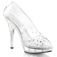 Fabulicious Womens Clear Peep Toe Pumps Princess Shoes with Rhinestone Detail and 5'' Heels Size: