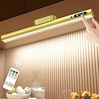 Hapfish Motion Sensor LED Light Bar Indoor, Rechargeable Under Cabinet Lighting Wireless, Magnetic Battery Powered Operated Wall Strip Lights with Remote Control for Picture Mirror Closet Room –Gold