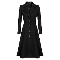 Women's Winter Warm Wool Dress Overcoat Notch Lapel Single Breasted Pea Coat Elegant Lapel Long Trench Coat Jacket