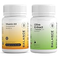 Vitamin D3 50,000 IU - 60 Veggie Capsules - High Potency and Immunity Booster Olive Leaf Extract 60 Capsules - Quercetin 400mg with Bioperine Black Pepper Extract
