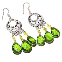 Gift For Girls! Green Amethyst Quartz HANDMADE Jewelry Sterling Silver Plated Earring 2.5
