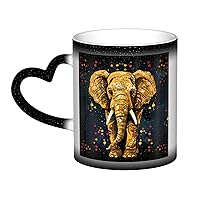 Abstract Elephant Print Coffee Mug 13 oz Heat Sensitive Color Changing Mug Cute Ceramic Mug For Women Men