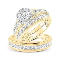 The Diamond Deal 14kt Yellow Gold His Hers Round Diamond Halo Matching Wedding Set 1-5/8 Cttw
