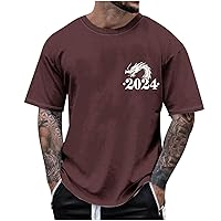 Tshirts Shirts for Men Short Sleeve Crewneck Classic T-Shirt 2024 Dragon Printed Everyday Tee Casual Summer Loose Fit Tops