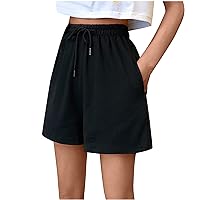 Summer Shorts for Women Elastic Waist Drawstring Shorts with Pockets Plus Size Lounge Shorts Lightweight Baggy Shorts