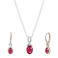 Dazzlingrock Collection Round Lab Created Ruby and Natural Round White Diamond Infinity Style Pendant & Dangle Earrings Set for Women in Gold