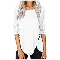Sexy Tops for Women,DIY Plus Size Customized Women's T-Shirt Round Neck Long Sleeve Irregular Button Hem Top Shirts