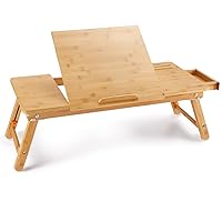 Laptop Desk Nnewvante Bamboo Laptop Table Adjustable Lap Tray Bed Serving Tray Breakfast Table Foldable Coffee Tea Table 5 Tilting Top Angles 4 Latches Large Size 27.95
