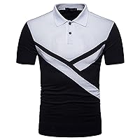 Man's Casual Classic Fit Golf Shirt Lightweight Moisture Wicking Polo Tee Color Block Collared Short Sleeve