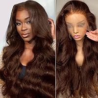 Body Wave #4 Chocolate Brown 360 Lace Frontal Wig Pre Plucked Baby Hair Brazilian Remy Human Hair Wavy Dark Brown-22inch 180% Density
