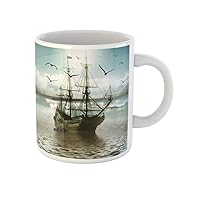 Coffee Mug Nature Sailboat Against Beautiful Landscape Ship Cold Dark Dawn 11 Oz Ceramic Tea Cup Mugs Best Gift Or Souvenir For Family Friends Coworkers
