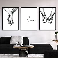 Wall Art Minimalist Painting Black and White Canvas Line Art Print Poster Love Hand in Hand Lover Sketch Art Line Paintings Picture Mural for Bedroom Living Room(Set of 3 Unframed) (12x16 inches)