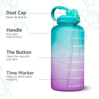 Venture Pal Large 64 oz/128 oz(When Full) Motivational BPA Free Leakproof Water Bottle with Straw & Time Marker Perfect for Fitness Gym Camping Outdoor Sports