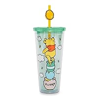 Silver Buffalo Winnie the Pooh Hunny Pot Carnival Cold Cup With Reusable Straw and Leak-Resistant Lid | Holds 24 Ounces