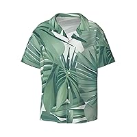 Palm Leaf Men's Summer Short-Sleeved Shirts, Casual Shirts, Loose Fit with Pockets