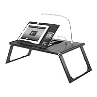 Foldable Laptop Bed Tray Tablet Charging Table Adjustable Lap Desk with Built-in 10000mAh Rechargeable Power Bank and LED Light - Portable Laptop Table Breakfast Food Table Reading Desk - Black